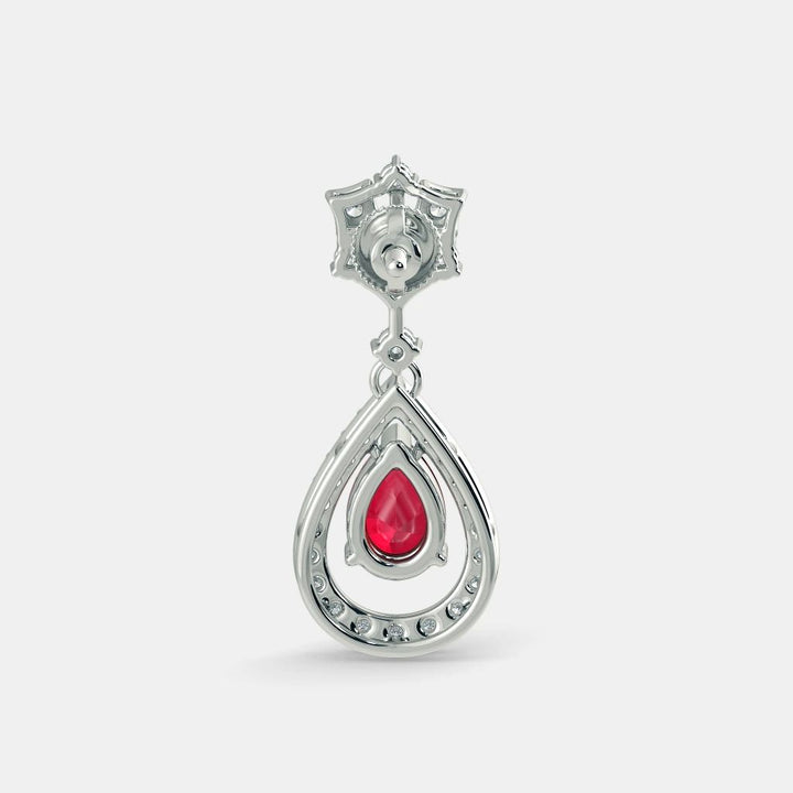 RED RUBY DIAMOND EARRING - 925 SILVER