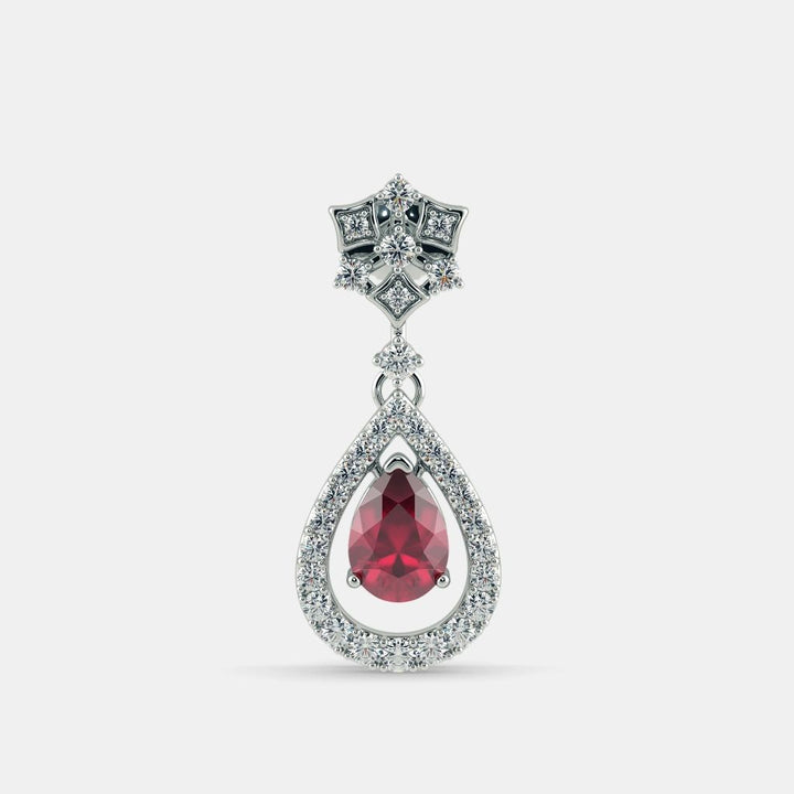 RED RUBY DIAMOND EARRING - 925 SILVER