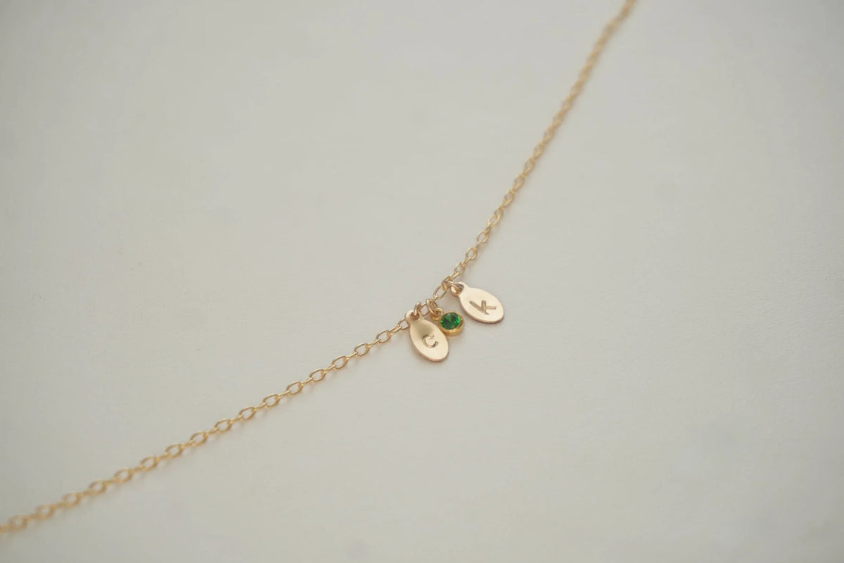 Initial Mini Oval Tag Birthstone
