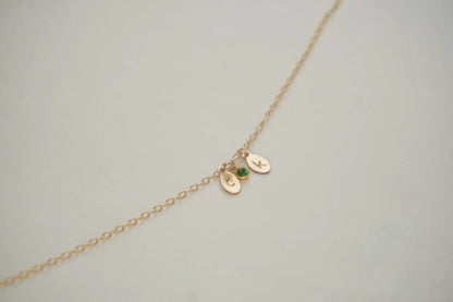 Initial Mini Oval Tag Birthstone