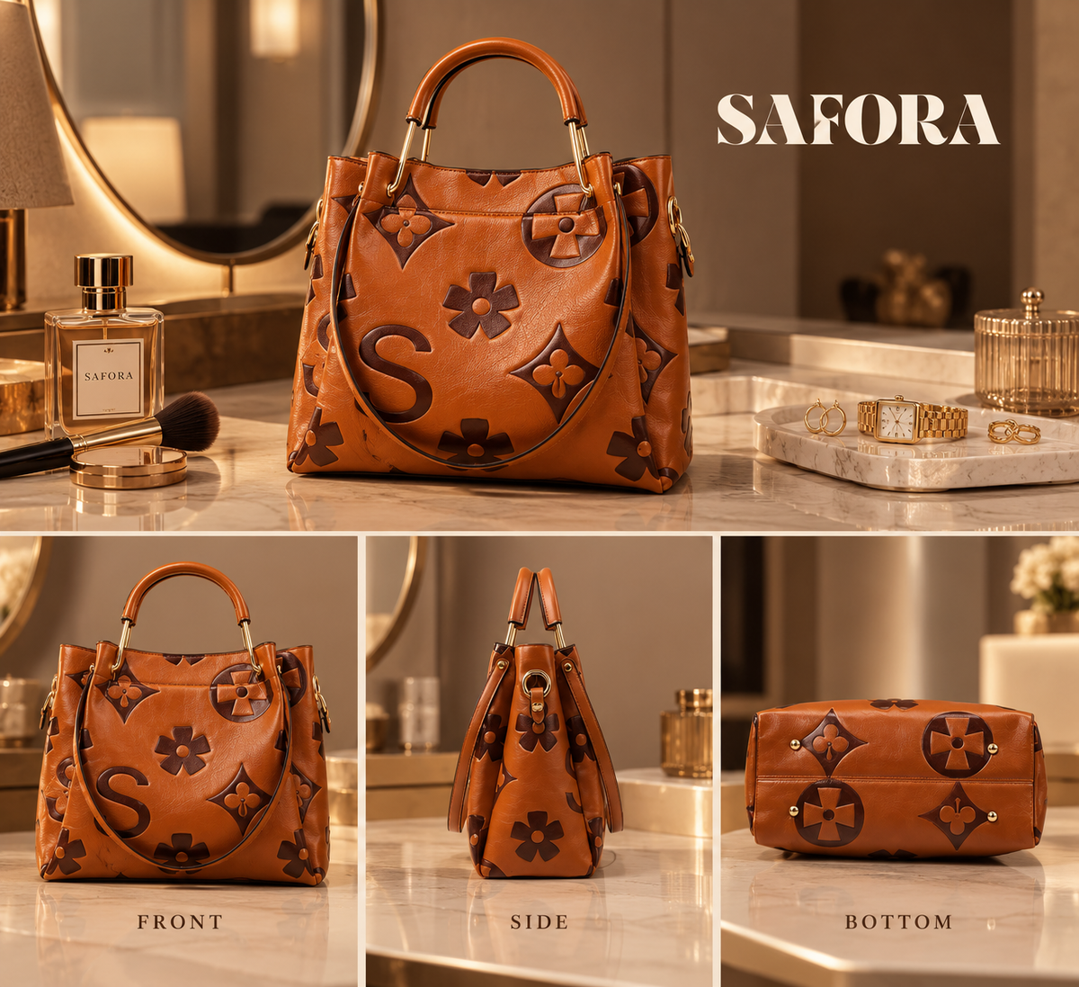 Signature Floral Monogram Luxury Structured Tote Handbag