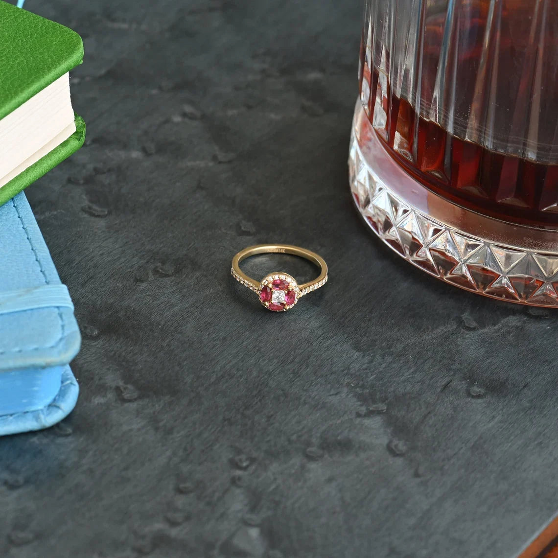 Gold Ruby Flower Petals Ring | 925 SILVER