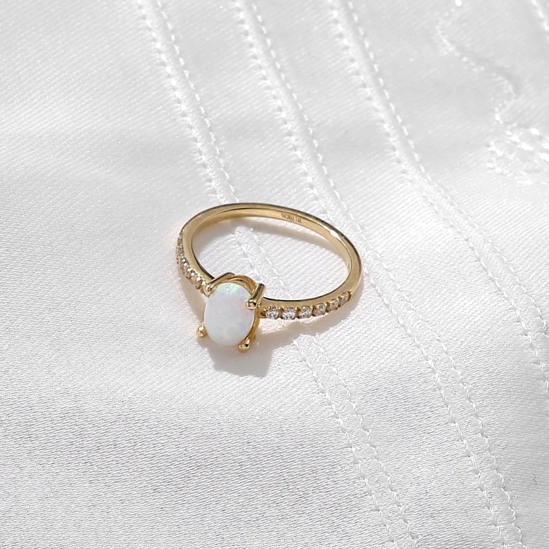 Oval Opal Solitaire Ring | 925 SILVER
