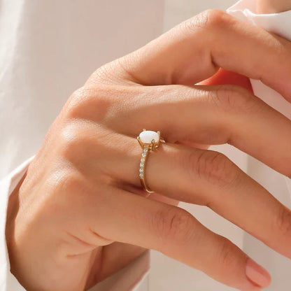 Oval Opal Solitaire Ring | 925 SILVER