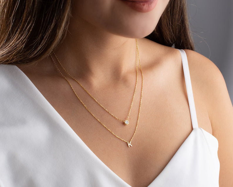 Initial Diamond Layer Necklace detail view
