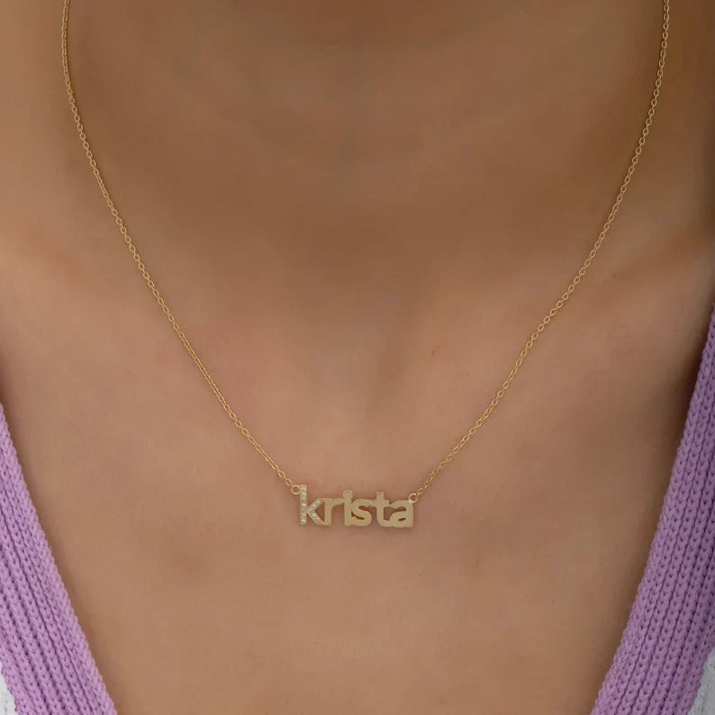Tiny Name Necklace With Diamond detail view