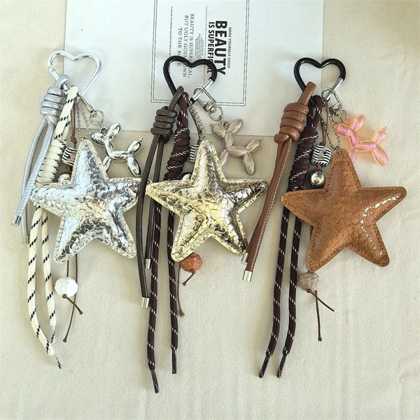 Vegan Leather Star Keychain Pendant