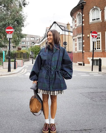 Emma Oversized Plaid Lace-Up Jacket