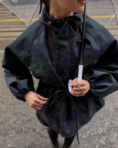 Emma Oversized Plaid Lace-Up Jacket