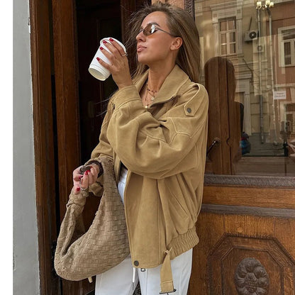 Laura Faux Suede Oversized Bomber Jacket